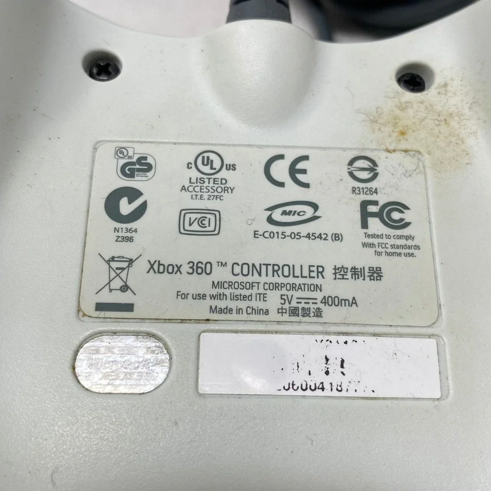 Microsoft Xbox 360 Wired Controller‎ White Official OEM Gamepad Untested